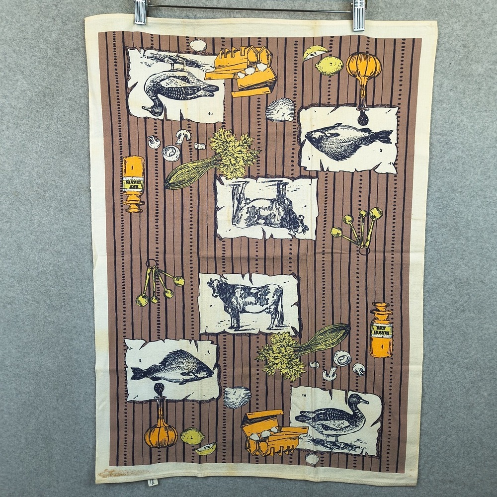 Vintage Animal Tea Towel 20.5x28 Duck Fish Cow Cooking Farm Cabin Cottage USA